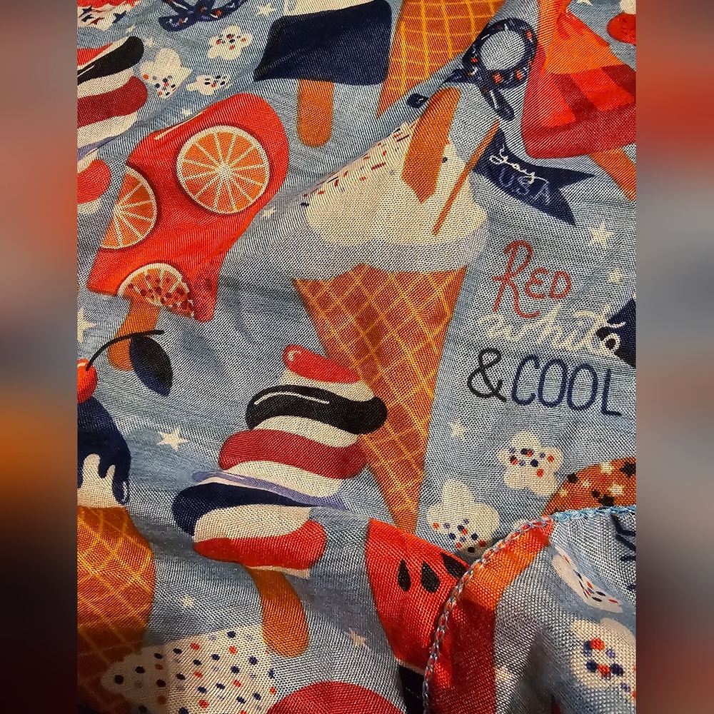 Patriotic Red White & Blue Colorful Lightweight Patterned Scarf New With Tags - Picture 7 of 7